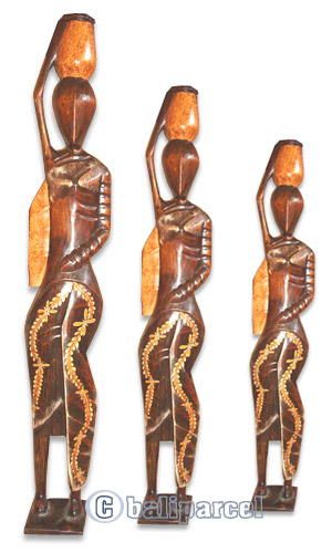 Women Statue Set Of 3, Handmade From Albesia Wood