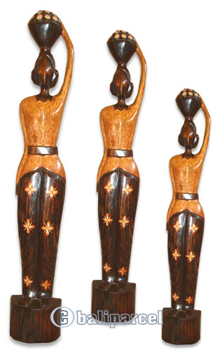 Women Statue Set Of 3, Handmade From Albesia Wood