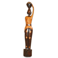 Women Statue Set Of 3, Handmade From Albesia Wood