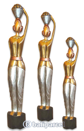 Women Statue Set Of 3, Handmade From Albesia Wood