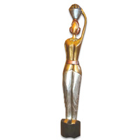 Women Statue Set Of 3, Handmade From Albesia Wood
