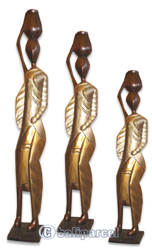 Women Statue Set Of 3, Handmade From Albesia Wood