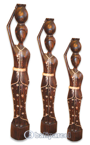 Women Statue Set Of 3, Handmade From Albesia Wood