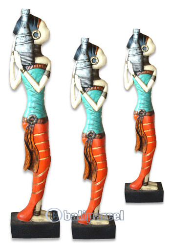 Women Statue Set Of 3, Handmade From Albesia Wood