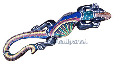 Singel Gecko Dot Art Wall Plaque, Handcarved From Albesia Wood  