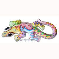 Singel Gecko Wall Plaque With Crazy Color, Handcarved From Albesia Wood  