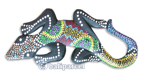 Singel Gecko Dot Art Wall Plaque, Handcarved From Albesia Wood  
