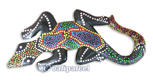 Singel Gecko Dot Art Wall Plaque, Handcarved From Albesia Wood  