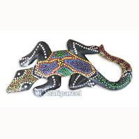 Singel Gecko Dot Art Wall Plaque, Handcarved From Albesia Wood  