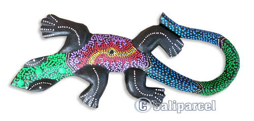 Singel Gecko Dot Art Wall Plaque, Handcarved From Albesia Wood  