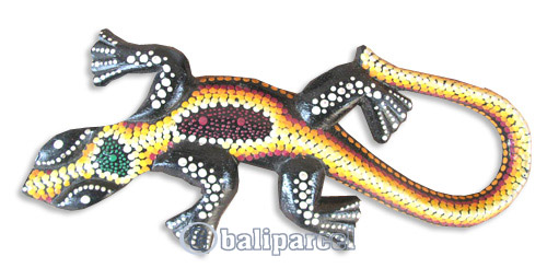 Singel Gecko Dot Art Wall Plaque, Handcarved From Albesia Wood  
