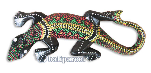 Singel Gecko Dot Art Wall Plaque, Handcarved From Albesia Wood  