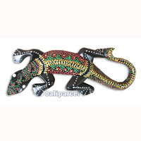 Singel Gecko Dot Art Wall Plaque, Handcarved From Albesia Wood  