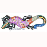 Singel Gecko Dot Art Wall Plaque, Handcarved From Albesia Wood  
