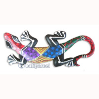 Singel Gecko Dot Art Wall Plaque, Handcarved From Albesia Wood  
