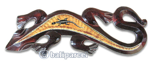 Singel Gecko Dot Art Wall Plaque, Handcarved From Albesia Wood  