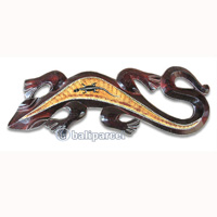 Singel Gecko Dot Art Wall Plaque, Handcarved From Albesia Wood  