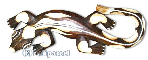 Singel Gecko Wall Plaque, Handcarved From Albesia Wood  