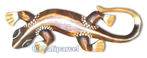Singel Gecko Wall Plaque, Handcarved From Albesia Wood  
