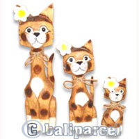 Wooden Cat Set Of 3 With Painted, Hand Carved From Albesia Wood