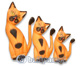 Wooden Cat Set Of 3 With Painted, Hand Carved From Albesia Wood