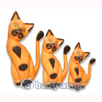Wooden Cat Set Of 3 With Painted, Hand Carved From Albesia Wood