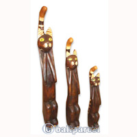 Wooden Cat Set Of 3 With Painted, Hand Carved From Albesia Wood