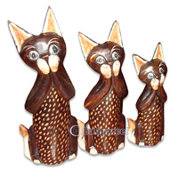 Wooden Cat Set Of 3 With Painted, Hand Carved From Albesia Wood