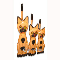 Wooden Cat Set Of 3 With Painted, Hand Carved From Albesia Wood