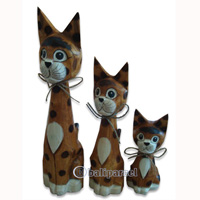 Wooden Cat Set Of 3 With Painted, Hand Carved From Albesia Wood