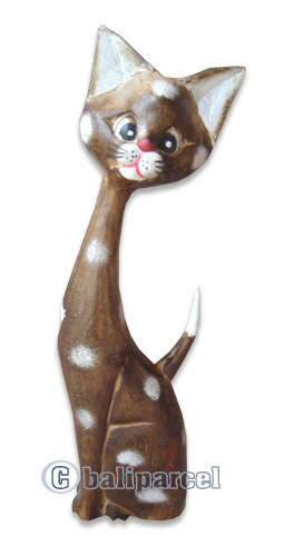 Wooden Cat Set Of 3 With Painted, Hand Carved From Albesia Wood