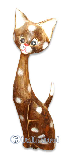 Wooden Cat Set Of 3 With Painted, Hand Carved From Albesia Wood