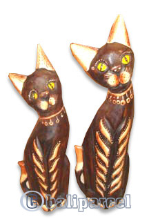 Wooden Cat Set Of 3 With Painted, Hand Carved From Albesia Wood