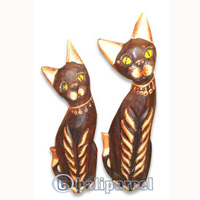 Wooden Cat Set Of 3 With Painted, Hand Carved From Albesia Wood