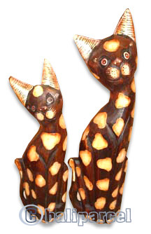 Wooden Cat Set Of 3 With Painted, Hand Carved From Albesia Wood