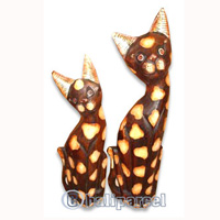 Wooden Cat Set Of 3 With Painted, Hand Carved From Albesia Wood