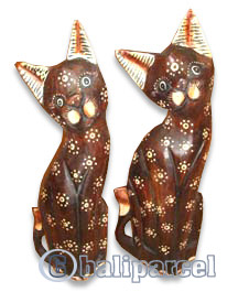 Wooden Cat Set Of 3 With Painted, Hand Carved From Albesia Wood