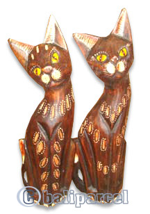 Wooden Cat Set Of 3 With Painted, Hand Carved From Albesia Wood