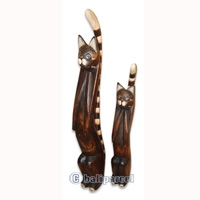 Wooden Cat Set Of 3 With Painted, Hand Carved From Albesia Wood