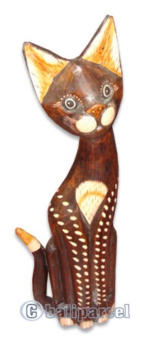 Wooden Cat Set Of 3 With Painted, Hand Carved From Albesia Wood
