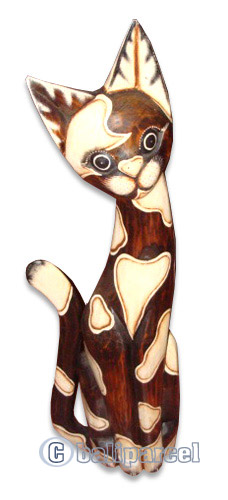 Wooden Cat Set Of 3 With Painted, Hand Carved From Albesia Wood
