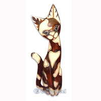 Wooden Cat Set Of 3 With Painted, Hand Carved From Albesia Wood