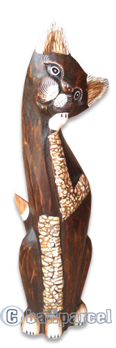 Wooden Cat Set Of 3 With Painted, Hand Carved From Albesia Wood