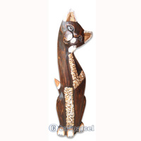 Wooden Cat Set Of 3 With Painted, Hand Carved From Albesia Wood