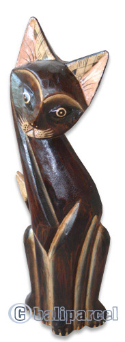 Wooden Cat Set Of 3 With Painted, Hand Carved From Albesia Wood