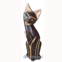 Wooden Cat Set Of 3 With Painted, Hand Carved From Albesia Wood
