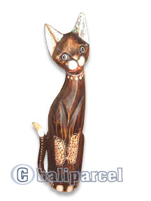 Wooden Cat Set Of 3 With Painted, Hand Carved From Albesia Wood