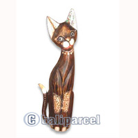 Wooden Cat Set Of 3 With Painted, Hand Carved From Albesia Wood