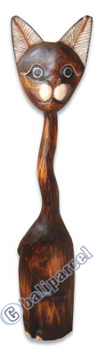 Wooden Cat Set Of 3 With Painted, Hand Carved From Albesia Wood