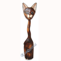 Wooden Cat Set Of 3 With Painted, Hand Carved From Albesia Wood